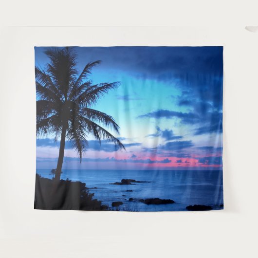 Tropisches Insel-Strand-Ozean-Rosa-blaues Wandteppich (Vorderseite (Horizontal))