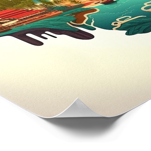 Tropisches Inselmeer mit Vulkanen Poster (Ecke)