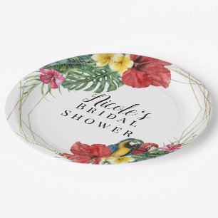 Tropisches Inselparadies Vögel Floral Botanisch Pappteller