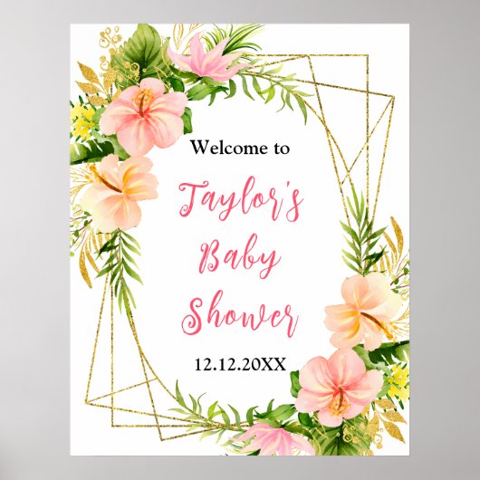 Tropisches Jungle Floral Baby Dusche Begrüßungszei Poster (Vorne)