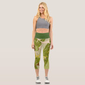 Tropisches Jungle Leaf Grüne Pflanze Capri Legging (Vorderseite)