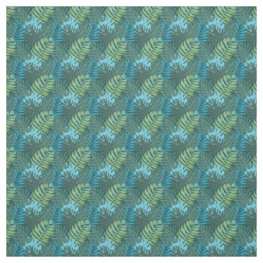 Tropisches Jungle-Leaf-Muster in Grüntöne und Blue Stoff (Muster)