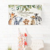 Tropisches Jungle Safari Tiere Grüne Blätter Party Banner (Insitu)