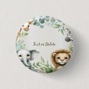 Tropisches Jungle Safari Tiere Grüne Blätter Party Button