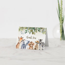 Tropisches Jungle Safari Tiere Grüne Blätter Party Dankeskarte