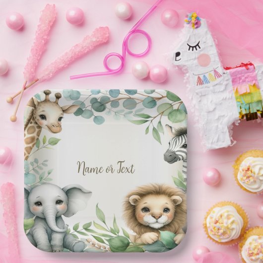 Tropisches Jungle Safari Tiere Grüne Blätter Party Pappteller (Party)