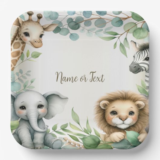 Tropisches Jungle Safari Tiere Grüne Blätter Party Pappteller (Vorderseite)