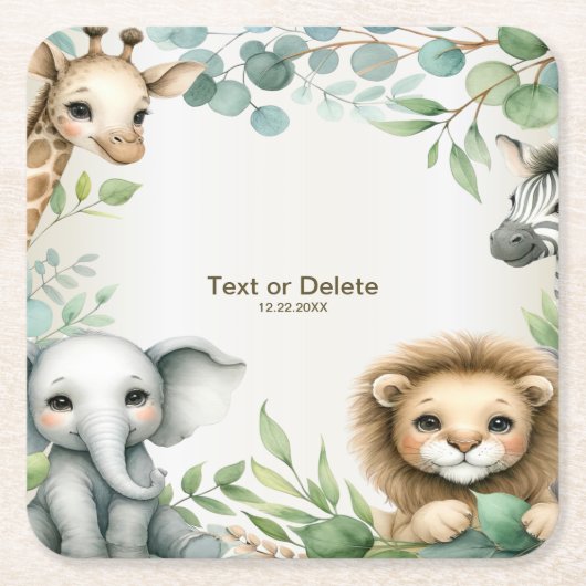 Tropisches Jungle Safari Tiere Grüne Blätter Party Rechteckiger Pappuntersetzer (Vorderseite)