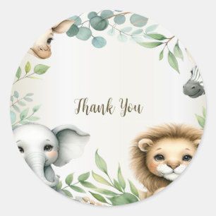 Tropisches Jungle Safari Tiere Grüne Blätter Party Runder Aufkleber