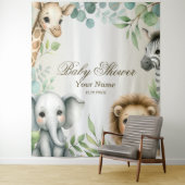 Tropisches Jungle Safari Tiere Grüne Blätter Party Wandteppich (Beispiel)