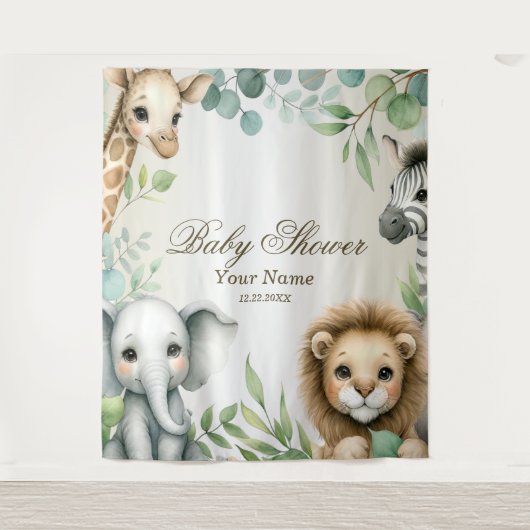 Tropisches Jungle Safari Tiere Grüne Blätter Party Wandteppich (Vorderseite)