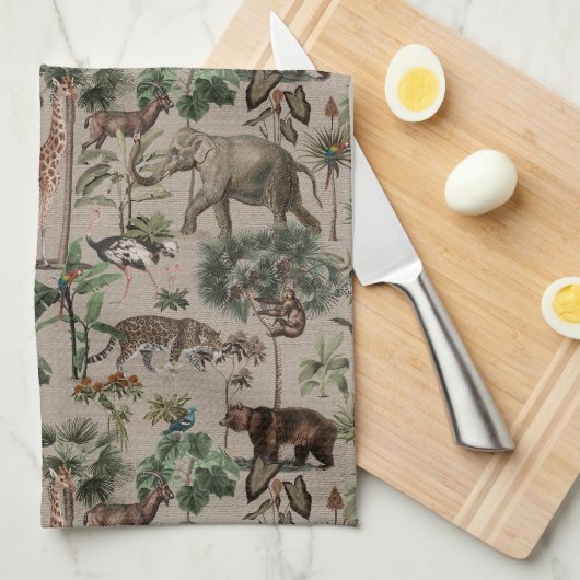 Tropisches Jungle Safari-Tiermuster Geschirrtuch (Viertel Falte)