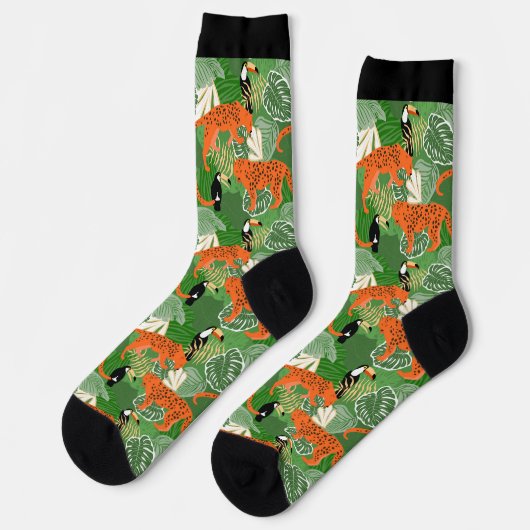Tropisches Jungle Wildkatzen-Muster Socken (Linkes Detail)