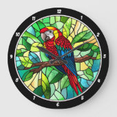 Tropisches Kaleidoskop" - Hartglaspapagei Große Wanduhr (Vorderseite)