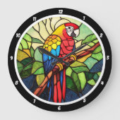 Tropisches Kaleidoskop" - Hartglaspapagei Große Wanduhr (Vorderseite)
