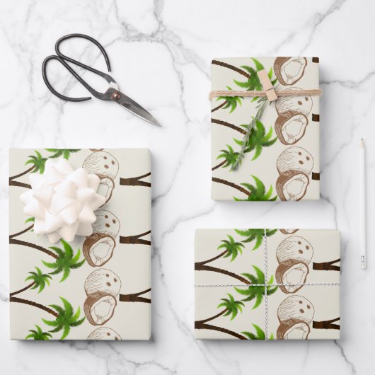 Tropisches Kokosbaum-Geschenkpapier Geschenkpapier Set (Vorderseite)