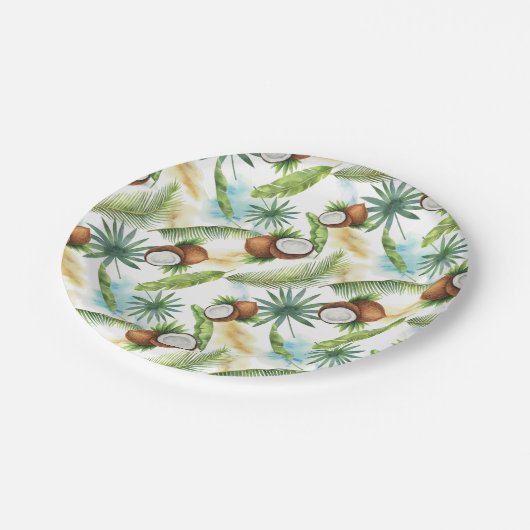 tropisches Kokospalmenmuster Pappteller (Schrägansicht)