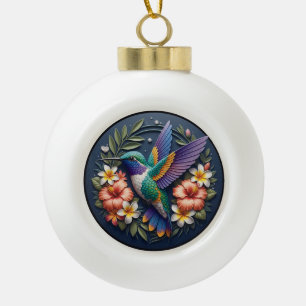 Tropisches Kolibri-Ornament – Farbige Blütenpracht Keramik Kugel-Ornament