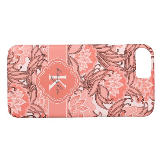 Tropisches Korallenblumenmuster mit Monogramm Case-Mate iPhone Hülle (Rückseite (Horizontal))