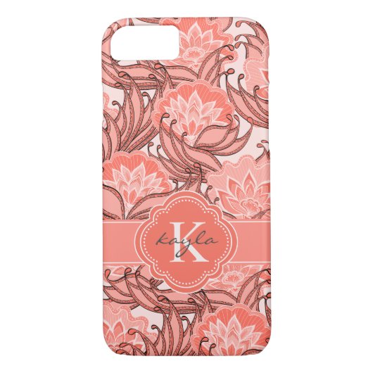 Tropisches Korallenblumenmuster mit Monogramm Case-Mate iPhone Hülle (Rückseite)