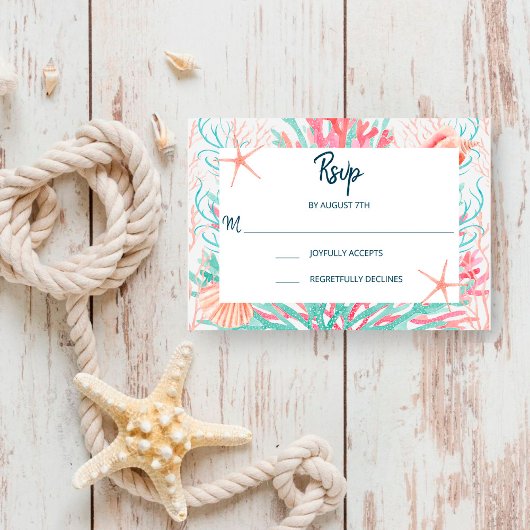 Tropisches Korallenriff | Seashells Wedding RSVP Karte