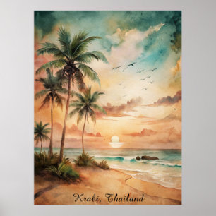 Tropisches Krabi Thailand Strand Sonnenuntergang Poster