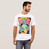 Tropisches Kunstwerk: farbenfrohe Monstera-Gestalt T-Shirt (Vorne ganz)