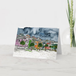 tropisches Kunstzeichnen der Strandhäuser Karte