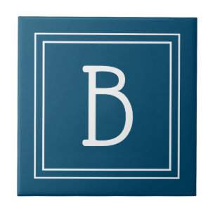 Tropisches Küsten-Monogramm Ozeanblau und Weiß Fliese