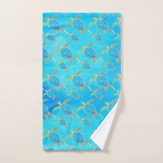 Tropisches Küstenmeer Türkisschildkröte Wasserfarb Badhandtuch Set (Handtuch)