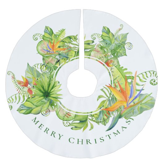 Tropisches Küstenthema florale Kunst frohe Weihnac Polyester Weihnachtsbaumdecke (Vorderseite)