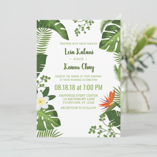 Tropisches Laub-botanische Hochzeits-Einladungen Einladung (Stehend Vorderseite)