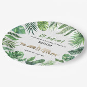 Tropisches Laub + Goldtier-DoppelBabyparty Pappteller (Schrägansicht)