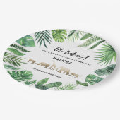 Tropisches Laub + Goldtier-DoppelBabyparty Pappteller (Schrägansicht)