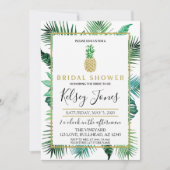 Tropisches Leaf Ananas Navy und Weiß Streifen Einladung (Vorderseite)