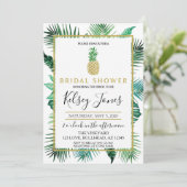 Tropisches Leaf Ananas Navy und Weiß Streifen Einladung (Stehend Vorderseite)