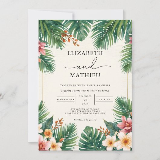 Tropisches Leaf Arch Bloom Hochzeit Einladung (Vorderseite)