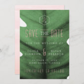 Tropisches Leaf Art Déco Save the Date Inspiriert Einladung (Vorne/Hinten)