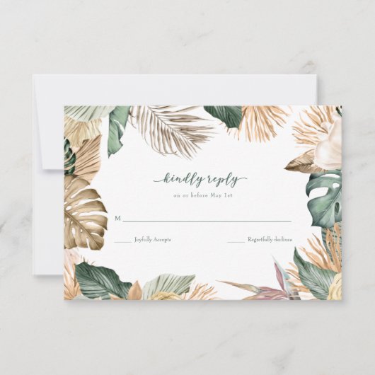 Tropisches Leaf Beach Hochzeit UAWG RSVP Karte (Vorderseite)