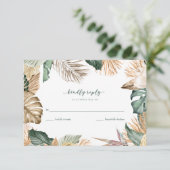 Tropisches Leaf Beach Hochzeit UAWG RSVP Karte (Stehend Vorderseite)