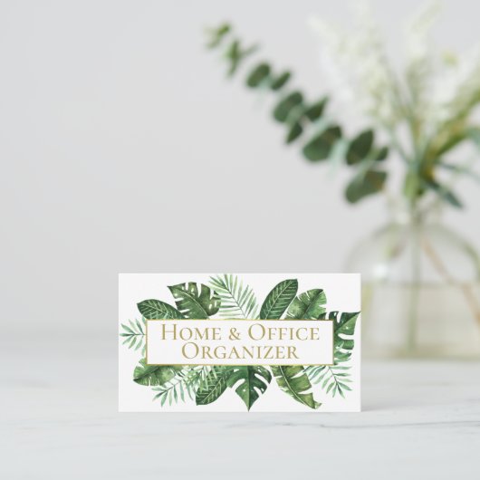 Tropisches Leaf Beruflich Organizer & Entklatter Visitenkarte (Stehend Vorderseite)