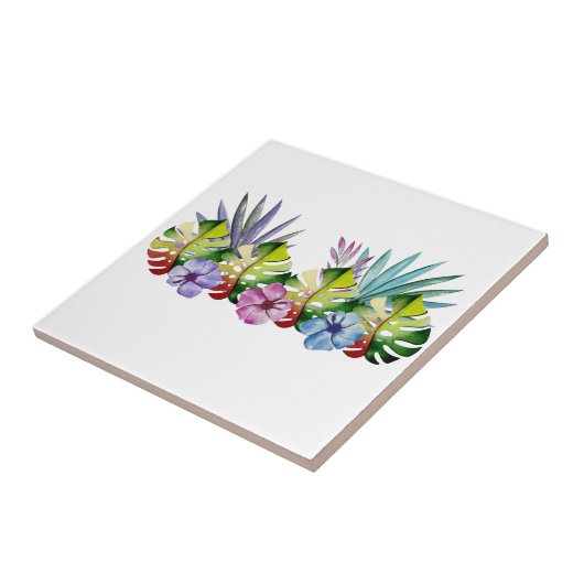 Tropisches Leaf Blume farbenfroh hawaiisch Fliese (Seite)