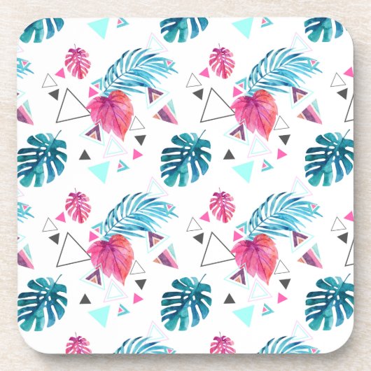 Tropisches Leaf-Dreieck-Muster Getränkeuntersetzer (Vorderseite)