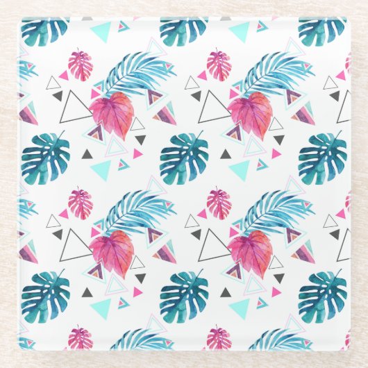 Tropisches Leaf-Dreieck-Muster Glasuntersetzer (Vorderseite)