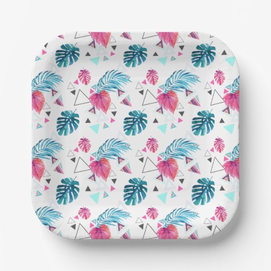 Tropisches Leaf-Dreieck-Muster Pappteller (Vorderseite)