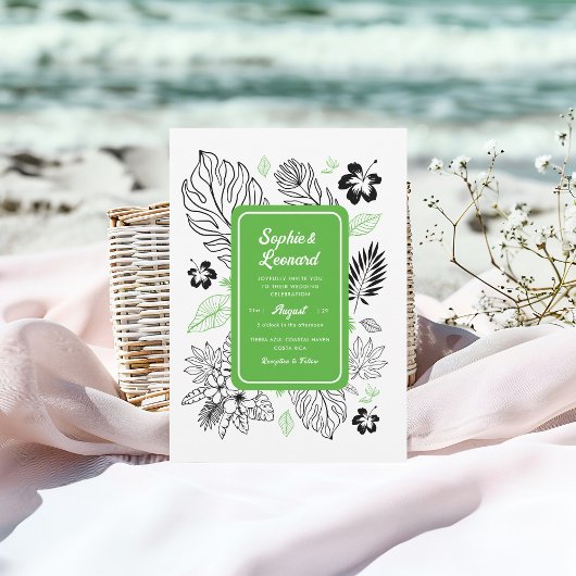 Tropisches Leaf Exotic Beach Hochzeit in Urlaubsor Einladung