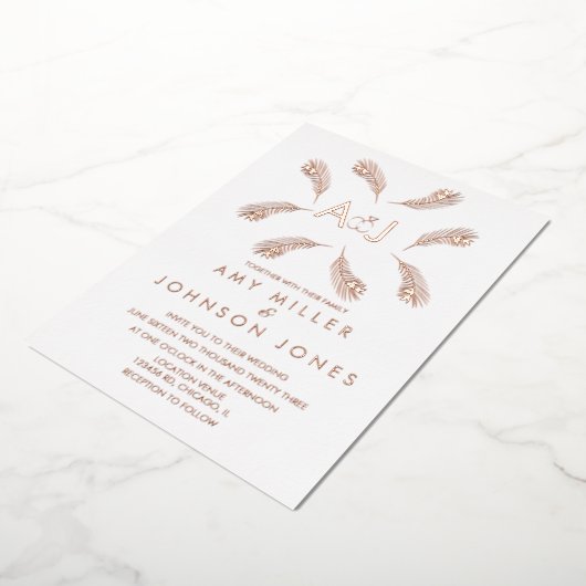 Tropisches Leaf Gold Ring Hochzeit gepresst Folieneinladung (Gedreht)