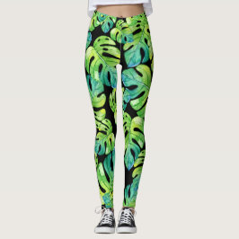 Tropisches Leaf Grünpflanzen Muster Beach Yoga Sch Leggings