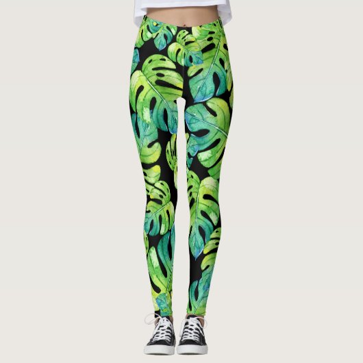 Tropisches Leaf Grünpflanzen Muster Beach Yoga Sch Leggings (Vorderseite)