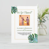 Tropisches Leaf Just Married Ankündigung Empfang (Stehend Vorderseite)